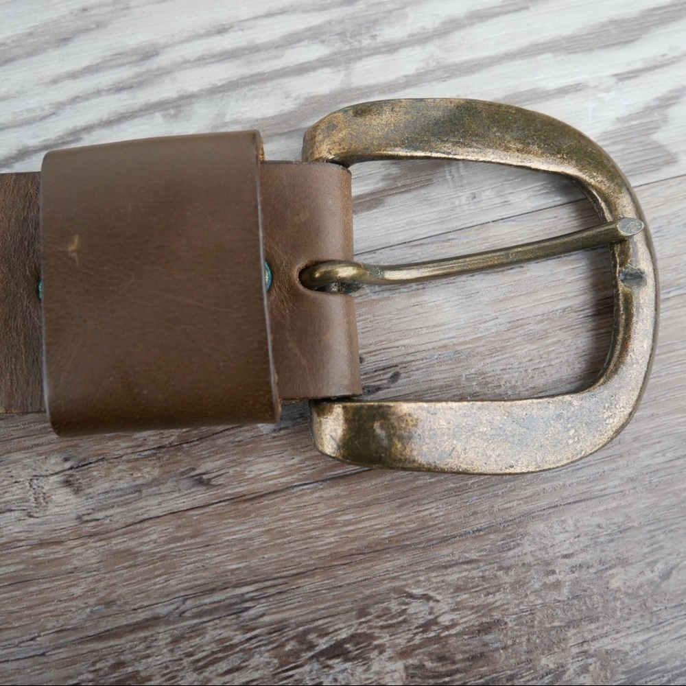 Salvatori brown leather belt w/brass tone buckle L - Picture 2 of 8